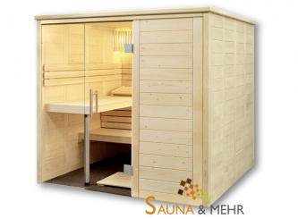 ALASKA Massivholz Saunakabine Mod. Gerade 204x204 Fenster links 