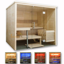Balance View Small Massivholz Saunakabine 204 x 156 x 202 cm mit LED-Ambiente Beleuchtung 
