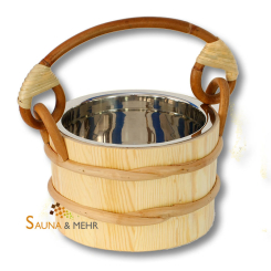 Sauna Aufguss Kübel 2 Ltr. aus Nadelholz mit Edelstahl-Einsatz und Rattanhenkel 