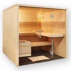 Elementbau Sauna "Panorama Large" mit Glasfront | Fichte | 214 x 210 cm 