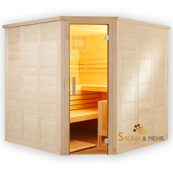 wood.LINE TREND Massivholz-Sauna Eckmodell - 204x204 cm - Rechts 