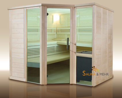 wood.LINE Premio 6-Eck Massivholz-Sauna - 232x204 cm - Rechts 